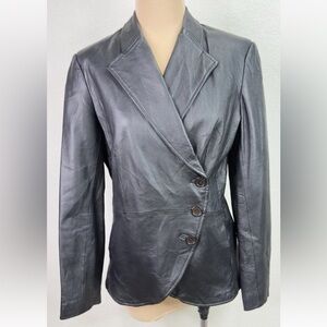 Vintage Newport News Black Leather Side Button Blazer Jacket 10 M